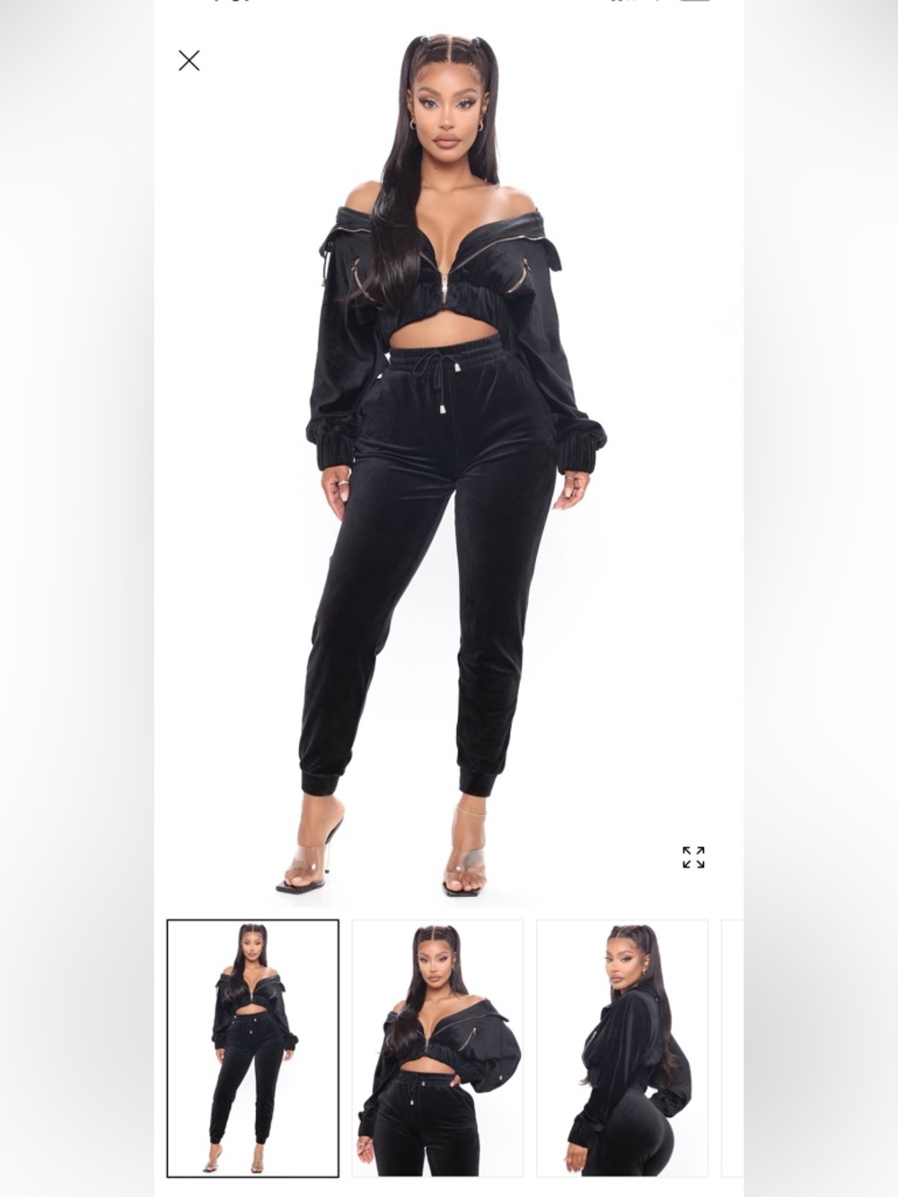 Velvet Drawstring Jogger Pants - Black